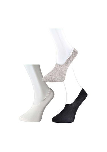 Siyah Gri Ve Beyaz Erkek Babet Çorap 6 Çift Antra Melanj