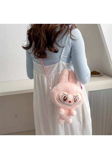 Labubu Karikatür Peluş Kız Çocuk Sevimli Çapraz Mini Çanta Pembe