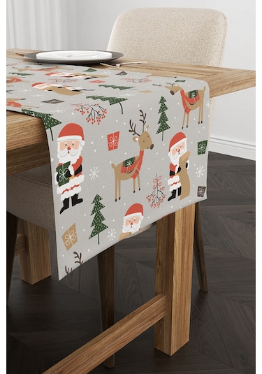 Kırmızı Gri Yılbaşı Temalı Dijital Baskılı Runner Cgh920 Rn