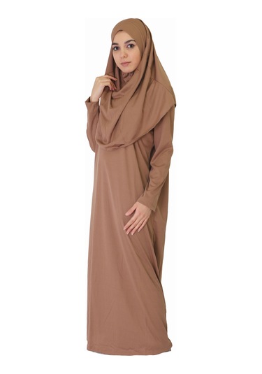 Açık Sütlü Kahve Fermuarsız Namaz Elbisesi Sütlü Kahverengi