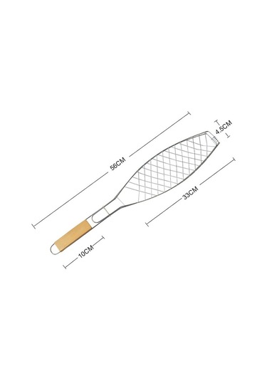 Sones Krom Kaplama Ahşap Saplı Tek Balık Barbekü Ağı Klip Açık Izgara Balık Klip Barbekü Aracı Çok Renkli