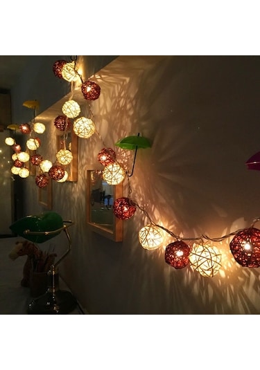 20 Led Rattan Topları Işıklar Peri Tatil Noel Dış Mekan Led Dekoratif Lamba, Stil: 4m Stil Kahve + Beyaz Diğer