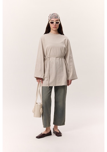 Bağlama Detaylı Oversıze Tshırt Taş Taş