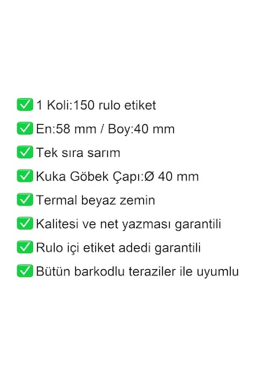 40x58 Mm Termal Terazi Etiketi 500'lü Sarım 150 Rulo Etiket 150