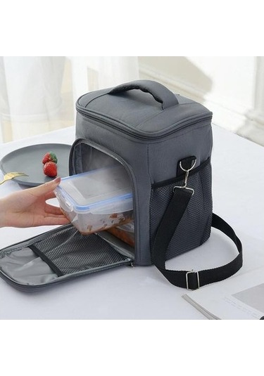 Su Geçirmez Termal Yalıtımlı Seyahat Çantası, Oxford Kumaş Öğle Yemeği Taşıma Çantası, Isı Koruyucu Taşınabilir Beslenme Çantası, Crossbody Tote Organizer Gri