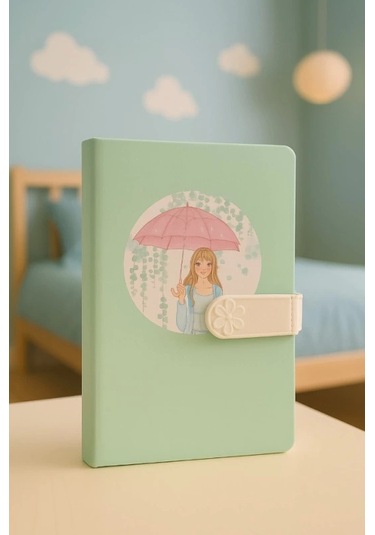 Çocuk Kilitli Resimli Anı Defteri 100 Yaprak İthal Ürün Yağmur Yeşil