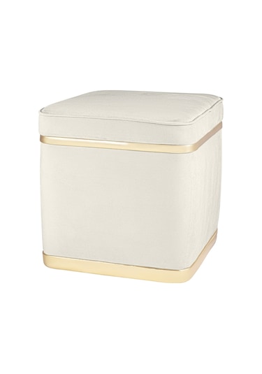 Zengo Gold Twin Line Kare Puf -beyaz Kumaş, Dekoratif Makyaj Masası Pufu-modern Style