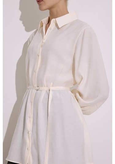 Modal Kemerli Gömlek Ekru Ekru