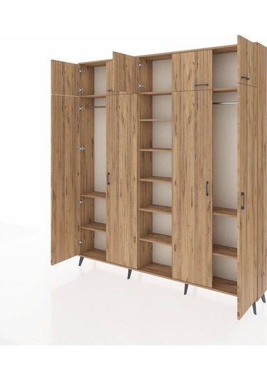 Arges Dolap 12 Raflı 9 Kapaklı 2 Askılı 220x30x243 Çam-çam/çam Atlas Çam/atlas Çam