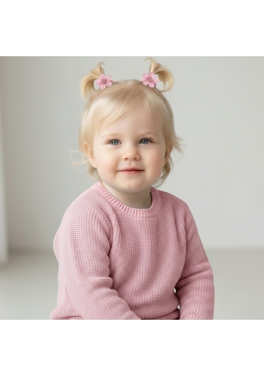Simli Çiçekli Kız Bebek Çocuk Toka 2li Pudra