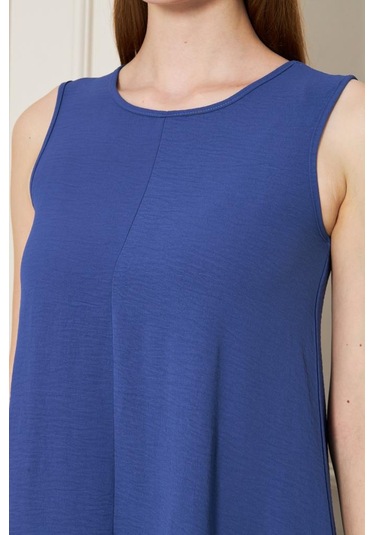 Kadın Sıfır Kol Aerobin Kumaş A Kesim Yırtmaçlı Maxi Yazlık Elbise 3760330 İndigo