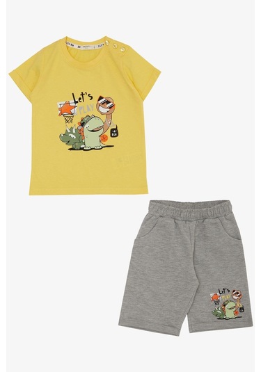 Breeze Erkek Çocuk Şortlu Takım Oyun Zamanı Mutlu Hayvancıklar Baskılı 1-4 Yaş, Sarı-sarı Sarı