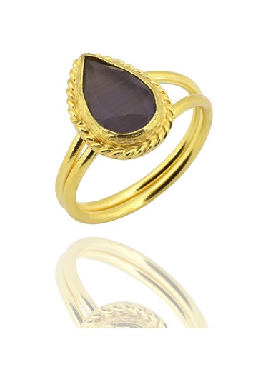 Beyisa Güneş Taşı Serisi Sarma Damla Kesim Siyah Oniks 22 Ayar Altın Kaplama Kadın Üçlü Set