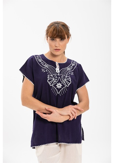 Kısa Kol Şile Bezi Naz Bluz Mor Mor