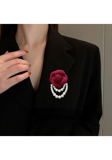 Gri Kumaş Gül Broş Zarif Vintage Çiçek Parlak Sahte İnci Zincir Şapka Şal Eşarp Çanta Elbise Yaka Kadın Kızlar Yaka Pin Moda Aksesuarları Gri