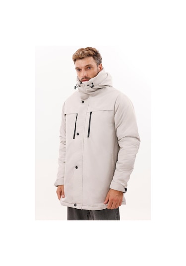 Erkek Polarlı Kürklü Su Ve Rüzgar Geçirmez Kapüşonlu Kışlık Mont & Kaban & Parka - Elyaflamalı Taş