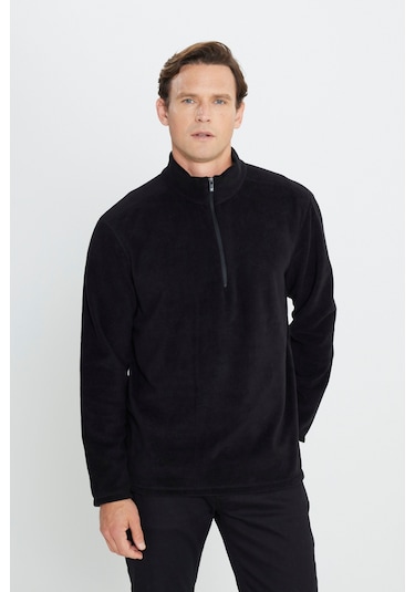 AC&Co / Altınyıldız Classics 4A5221100016SYHM Anti-Pilling Tüylenme Yapmayan Bato Yaka Erkek Polar Sweatshirt Siyah