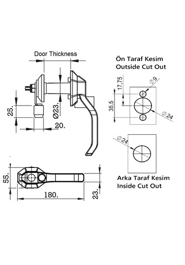 Hava Santral Jeneratör Kompresör Kabin Ağır Panel Kol Kilit - Rulolu Dönen Dil - Kilitlenmeyen Anahtarsız
