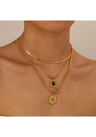 Sones Opk Gx2442 Vintage Mizaç Paslanmaz Çelik Geometrik Kolye Çok Renkli