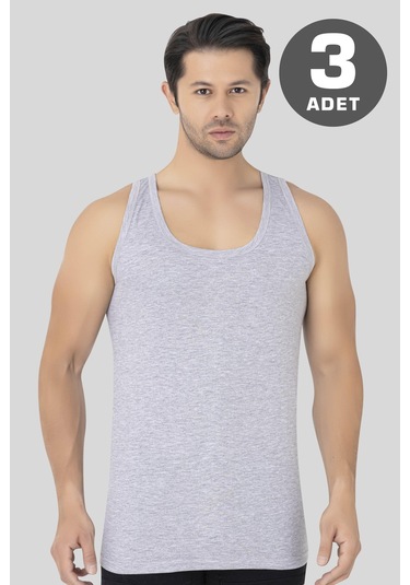 Erkek Gri Penye Atlet %100 Pamuk 3'lü Paket Gri
