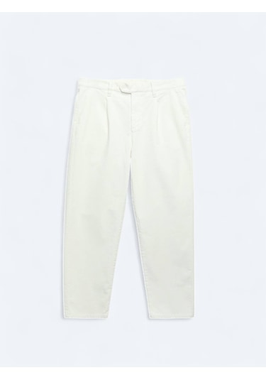 Ekru Dokuma Kadife Casual Pamuk Karışımlı Pantolon Ekru