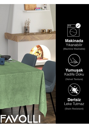 Kadife Dokulu Ada Çayı Masa Örtüsü Ada Çayı