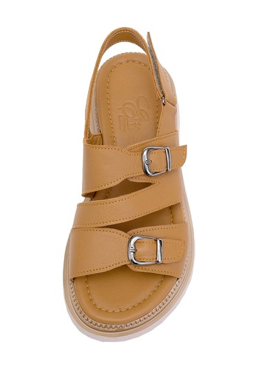 Elit Vesta Kadın Hakiki Deri Düz Sandalet Taba Taba