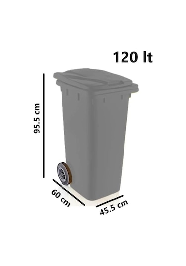 Omnipazar Sy-6505 Tekerlekli Kapaklı Plastik Çöp Konteyneri 120 Lt Gri