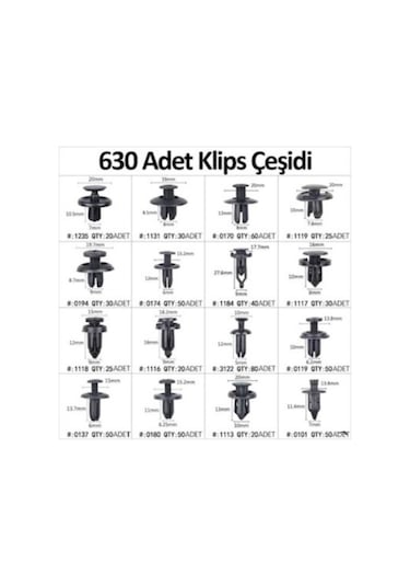 River World Raptiye Bağlantı Elemanları Pervaz Kapı Tampon Döşeme Oto Panel Klips Seti 630 Adet