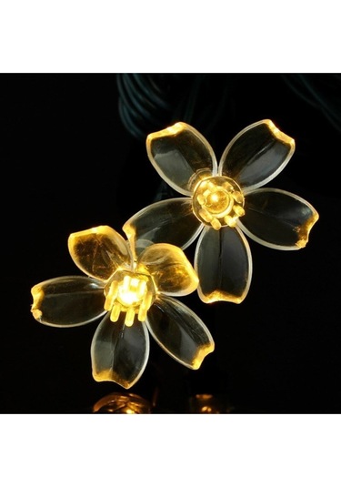 Çiçek Desenli Solar Aydınlatma-30 Ledli Güneş Enerjili 2 Fonksiyonlu Günışığı Sarı Bahçe Led Siyah