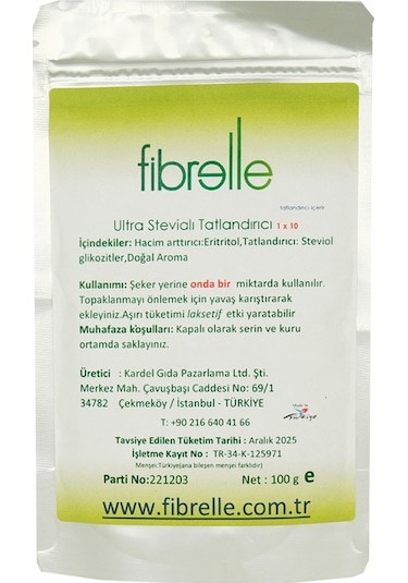 Fibrelle Ultra Stevialı Tatlandırıcı  100 g 1 Paket