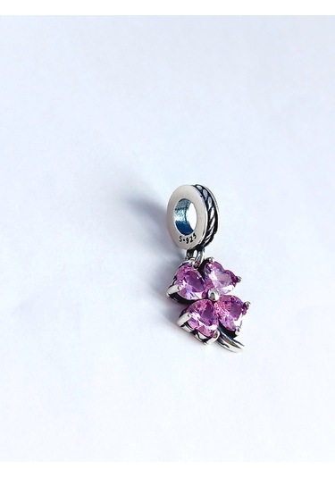 Gümüş Zirkon Taşlı Pembe Şans Yonca Tasarım Kadın Charm