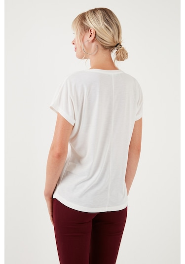 Lela Baskılı Bisiklet Yaka Regular Fit Bayan T Shirt 6671002 Ekru