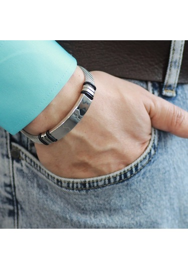 Kişiye Özel İsim Yazılı Silver Renk Çelik Erkek Hasır Bileklik