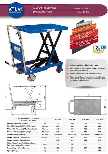 Atlas Atp300 Makaslı Platform, Kaldırma Kapasitesi 300Kg
