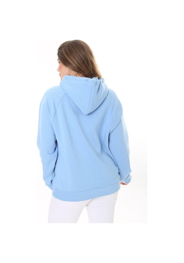 Kadın Büyük Beden Bebe Mavisi İçi Şardonlu 3 İplik Kumaş Kapşonlu Sweatshirt 65n37575-bebe Mavisi Bebek Mavisi