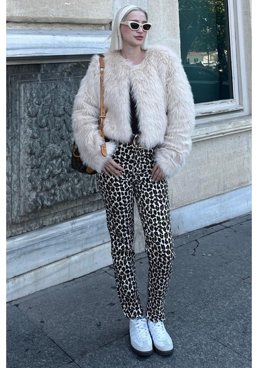 Madmext Bej Bisiklet Yaka Kadın Suni Kürk Mont Mg2176 Bej