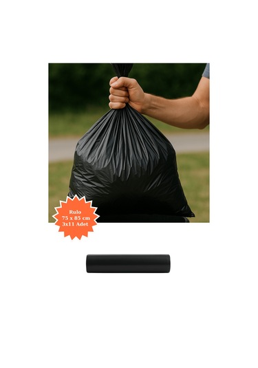 Siyah Rulo Çöp Poşeti 75x85 Cm 3x11 Adet Ev Mutfak İş Ofis Avantajlı Paket