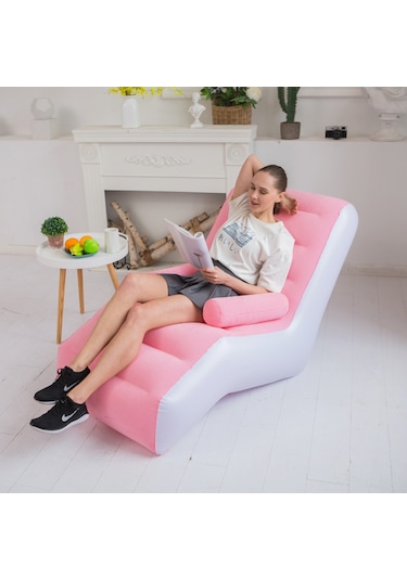 Snapbuy Şişme Tekli Koltuk, Kalın Pvc Kadife Yüzey, Katlanabilir Pembe