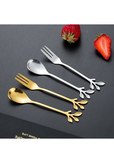 Kosona Gümüş Renkli Paslanmaz Çelik Kaşıklık Seti: Çay, Kahve Karıştırıcı, Kurabiye, Meyve, Ay Kek Yeme Kaşıkları - Doğa Motifli Zanaatî Tasarım Diğer