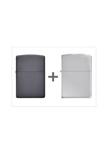 Indirimcenter Zippo Siyah Benzinli Çakmak + Zippo Gümüş Gri Benzinli Çakmak