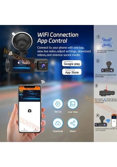 Tongxida 1080p Wi-fi 3kamera Dash Cam, 2/3 Lens Ön-arka, Araba Kamerası İle Wi-fi