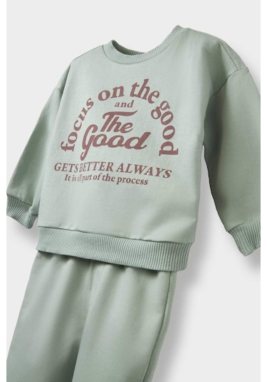 Defacto Erkek Bebek 2li Takım Baskılı Sweatshirt Beli Lastikli Eşofman Altı E9261a525aukh434 Haki
