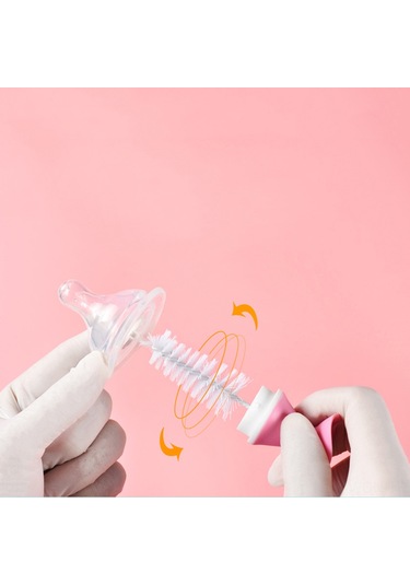 Neevoyu Pembe Silikon Biberon Fırçası Seti - Nylon Emzik Temizleyici, S Şekli Ve 360 Döndürme, Sürekli Konumlandırma İçin Alttan Emici Cup
