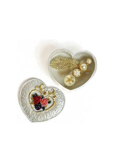 6917 El Yapımı Kalpli Dekoratif Kapaklı Mini Kutu Ve Notluk 2'li Set