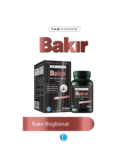 Tabvitamins Bakır 120 Bitkisel Kapsül Bakır Bisglisinat 2 Mg