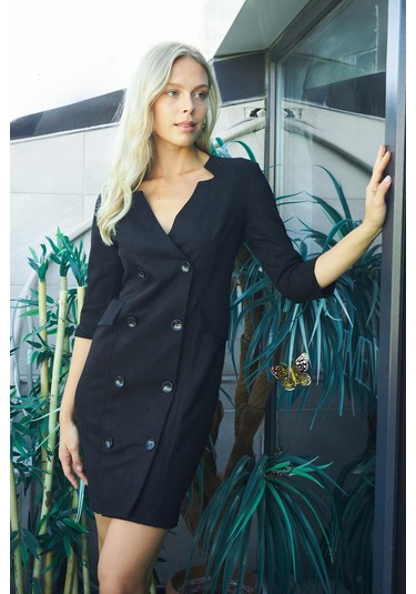 Kadın Kadife Likralı Yumuşak Dokulu Kruvaze Kapri Truvakar Kol Kolu Yırtmaçlı Ofis Ceket Elbise-siyah Siyah Kadın Kadife Likralı Yumuşak Dokulu Kruvaze Kapri Truvakar Kol Kolu Yırtmaçlı Ofis Ceket Elbise-siyah Siyah