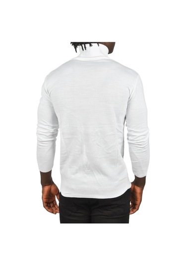 Deepsea Erkek Beyaz Tam Balıkçı Yaka Yanları Desenli Slim Fit Boğazlı Triko Kazak 2505495 Beyaz