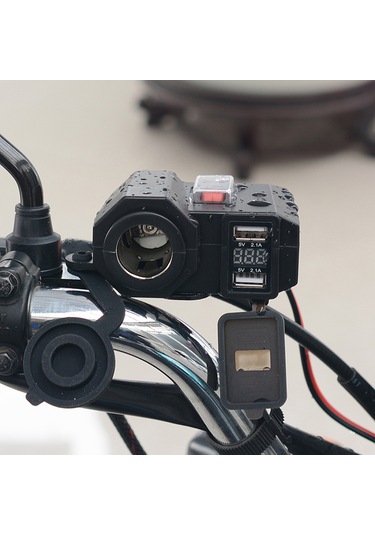 Yunboo Motosiklet Usb Şarj Cihazı, Dijital Voltmetre Ve Sigara Ateşleyici, 3'ü 1 Arada, 2.1a Çift Usb, Su Geçirmez Kapaklar
