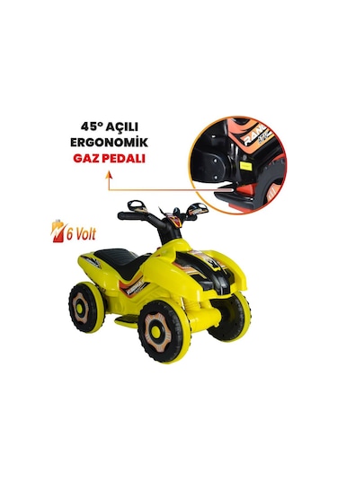 Robo Led Işıklı Müzikli 6 V Akülü Atv Motor Sarı
